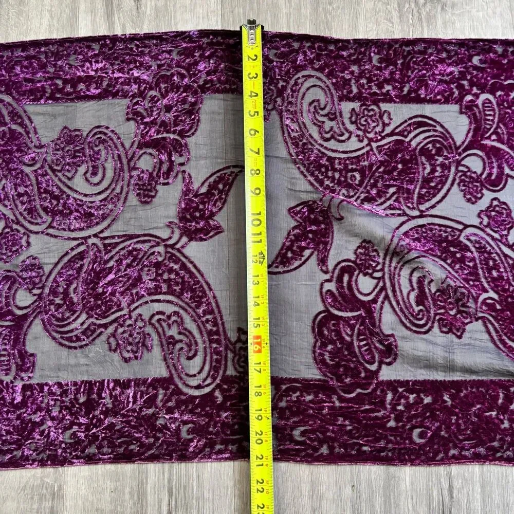 Scarf Sheer Silk Velvet Purple Paisley Design Head Shoulder Covering 21 x 66 in